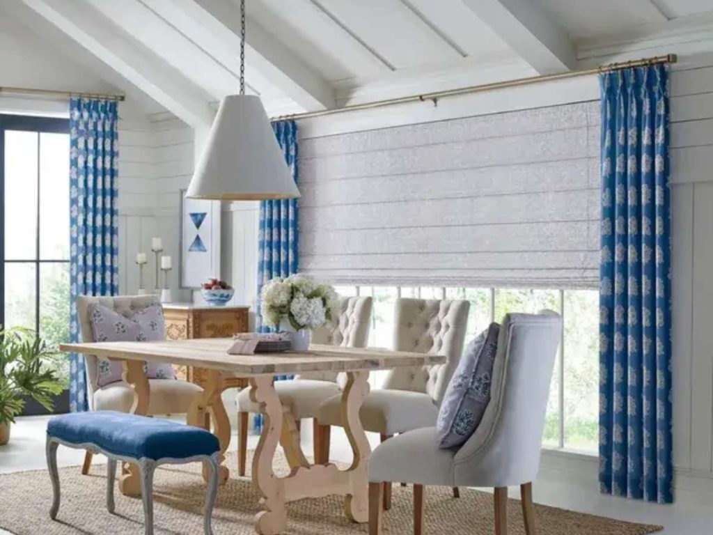 Graber Roman Shades in Dining Area